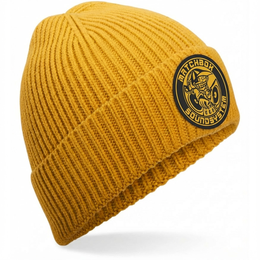 Matchbox Vintage Logo – Mustard – Beanie čepice kulatý patch - Obrázek 2