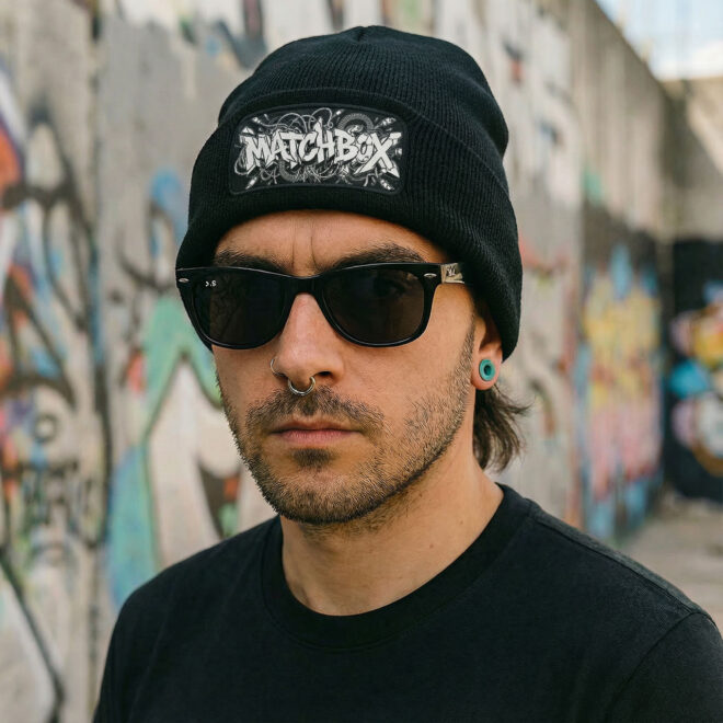 Matchbox Street W – Black – Beanie čepice obdélník