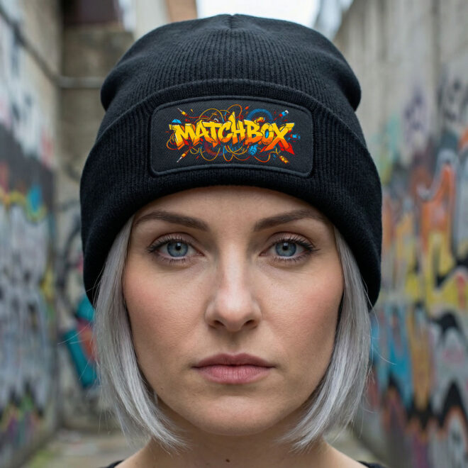 Matchbox Street C – Black – Beanie čepice obdélník